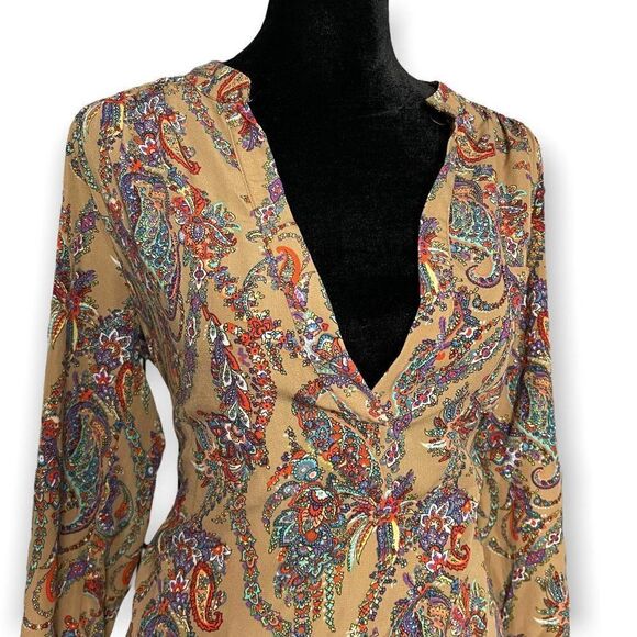 Timing Multicolored Paisley Print V-Neck Top Size Small Casual Tunic Workwear - Picture 6 of 8
